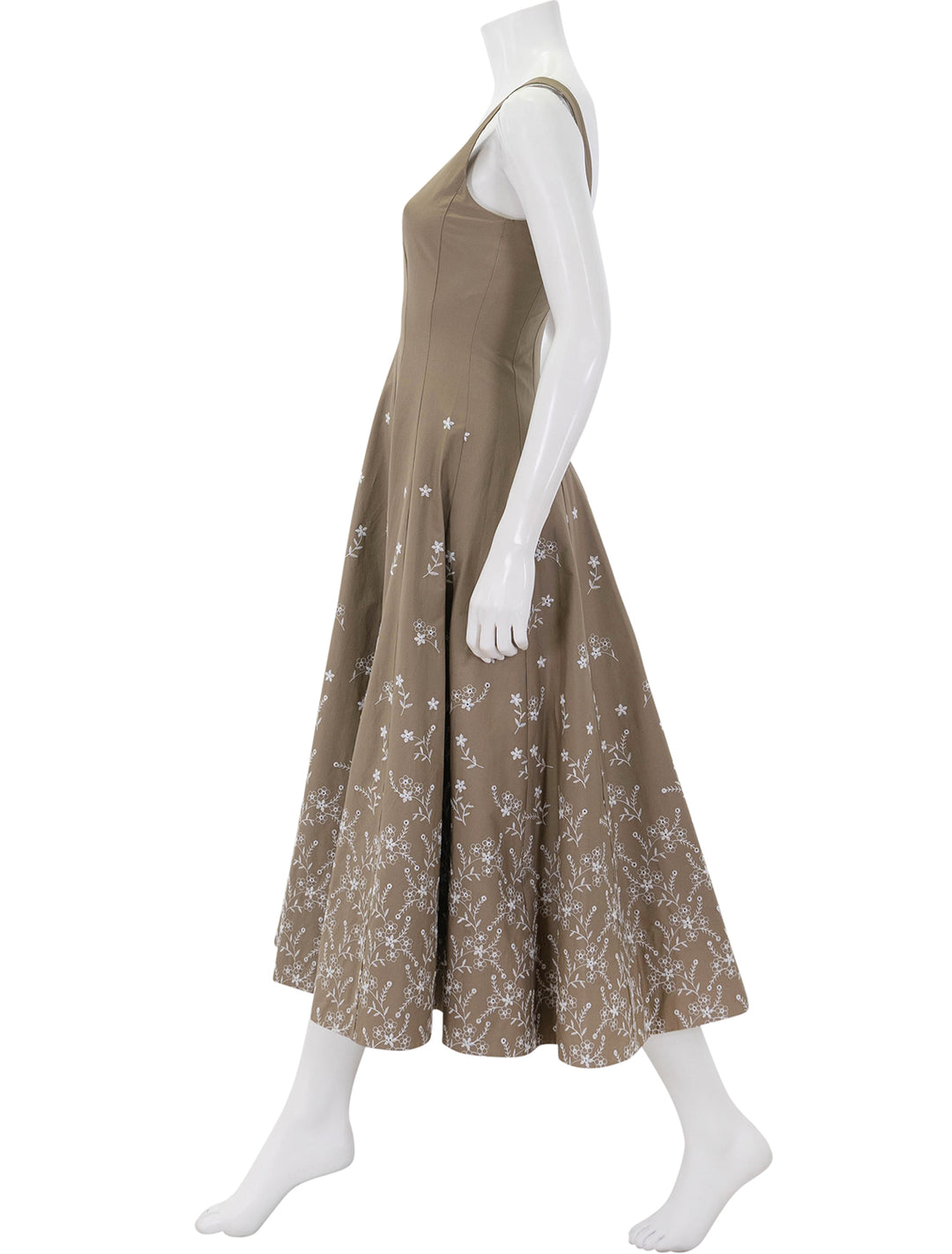wells dress in taupe floral embroidery