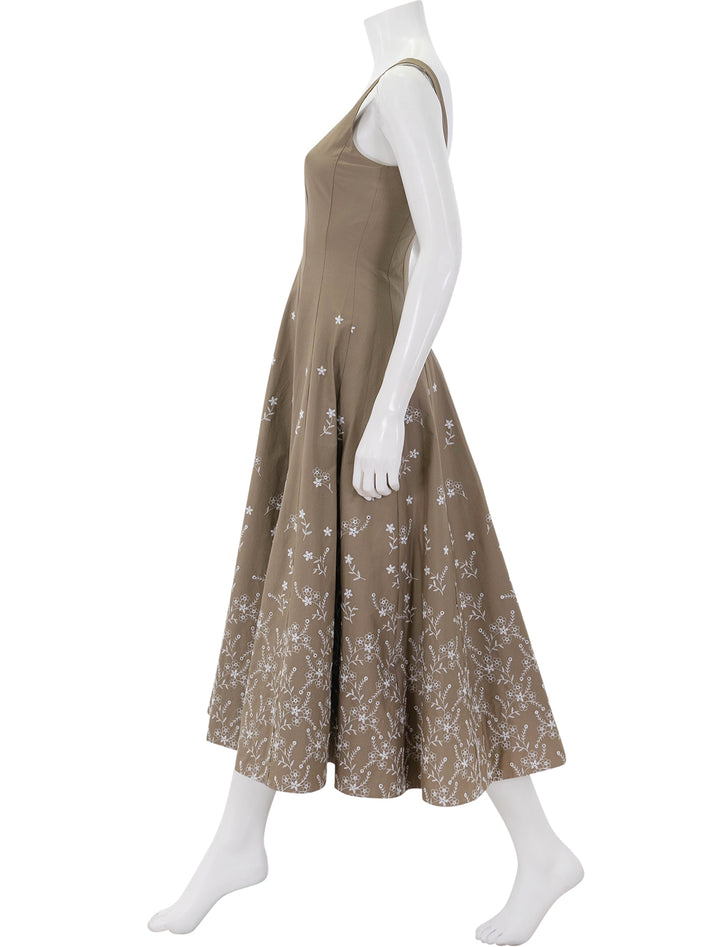 wells dress in taupe floral embroidery