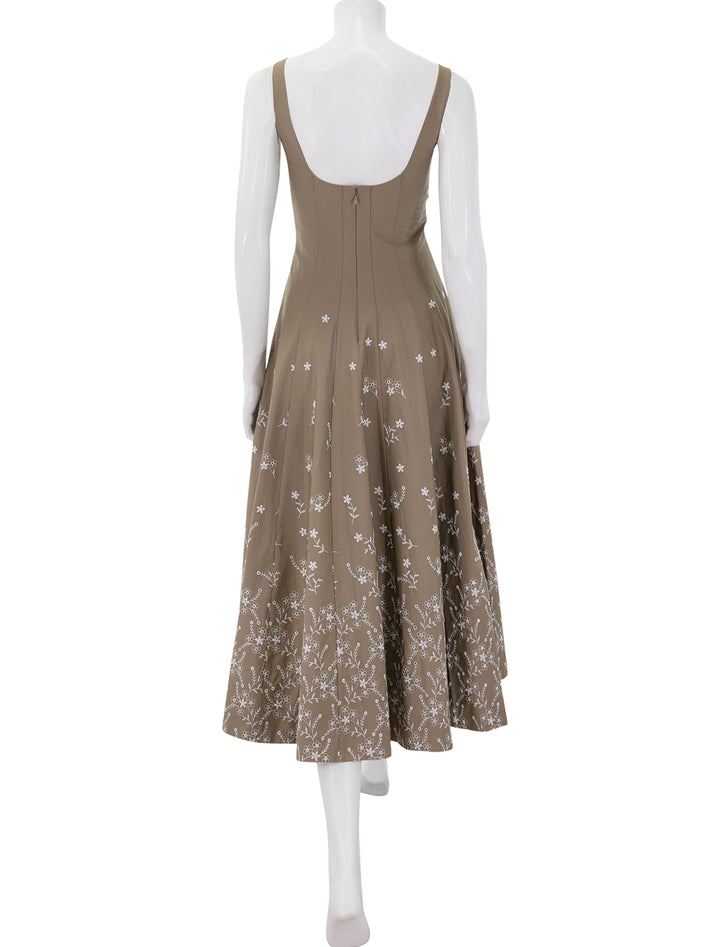 wells dress in taupe floral embroidery
