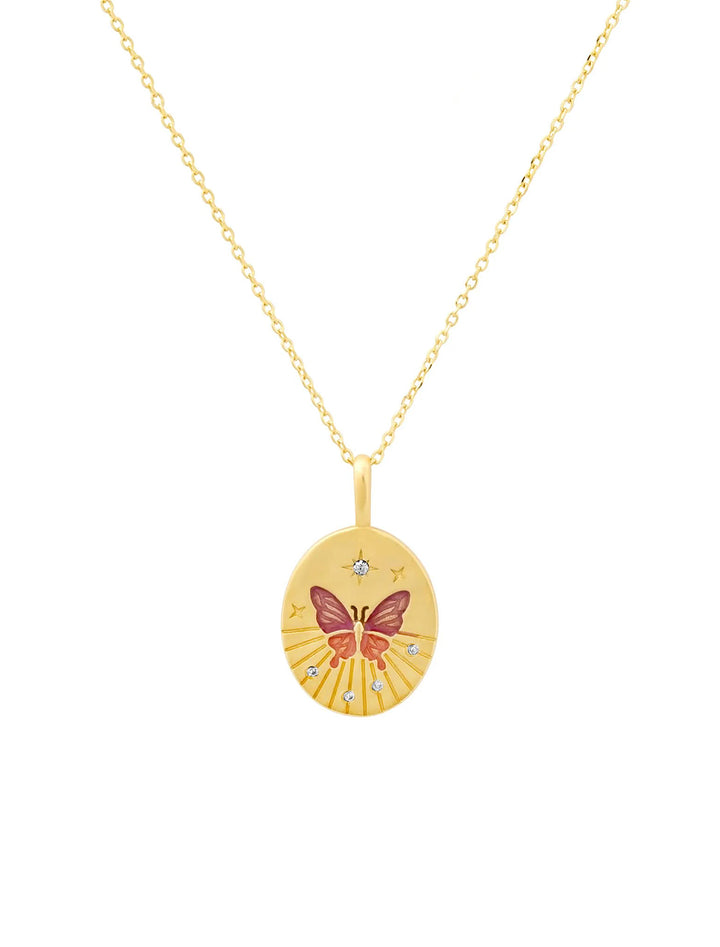 gold vermeil butterfly coin pendant necklace