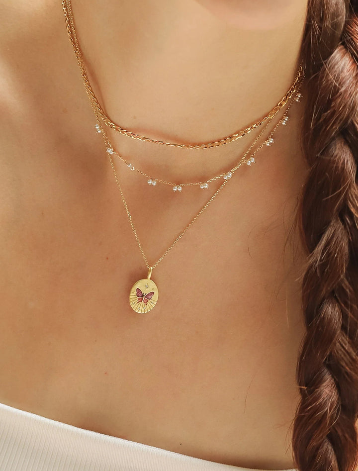 gold vermeil butterfly coin pendant necklace
