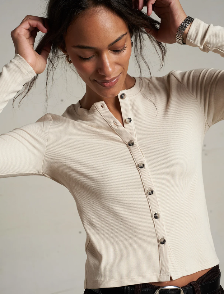 maureen luxe rib cardigan in sugar