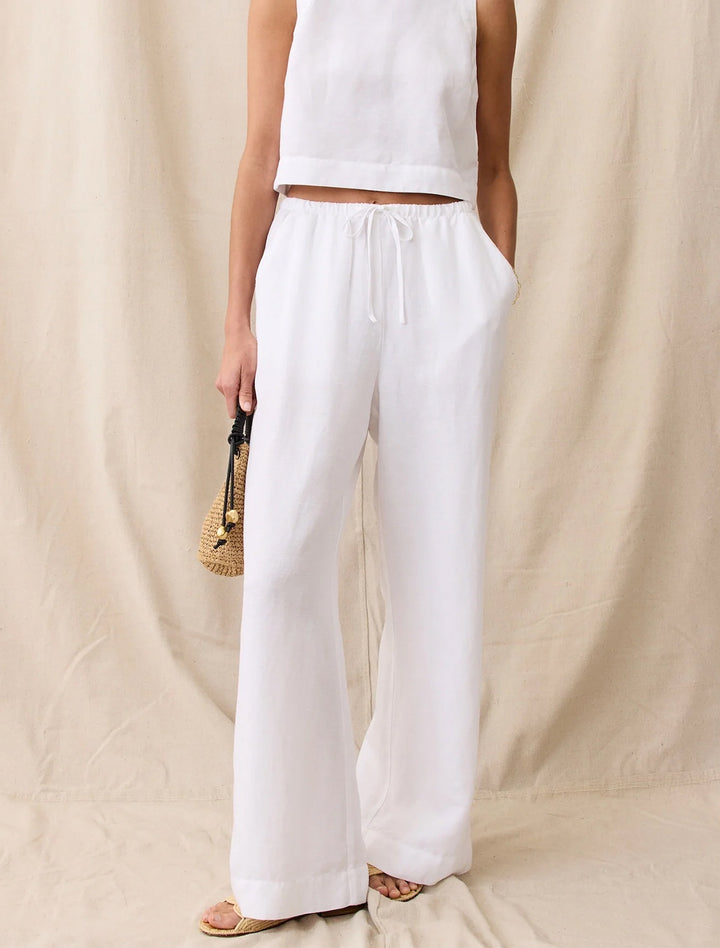 linen drawstring pant in white