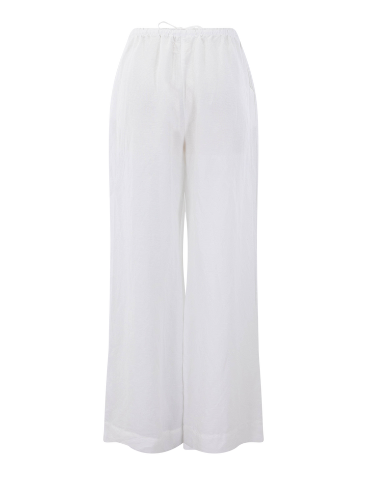linen drawstring pant in white