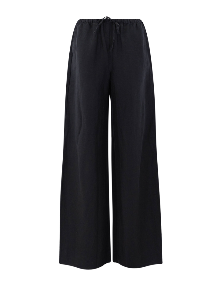 linen drawstring pant in black