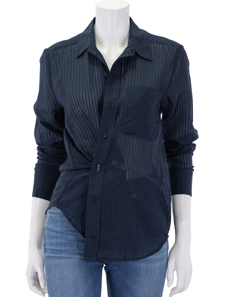 the men's shirt in cotton silk blend navy sheer