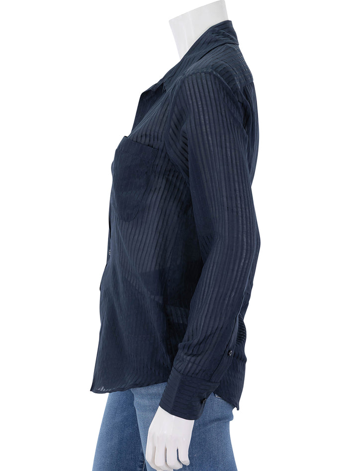 the men's shirt in cotton silk blend navy sheer