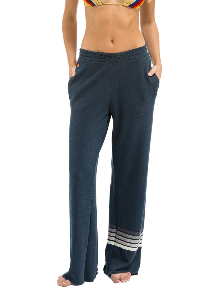 rugby stripe wide leg sweatpants in charcoal