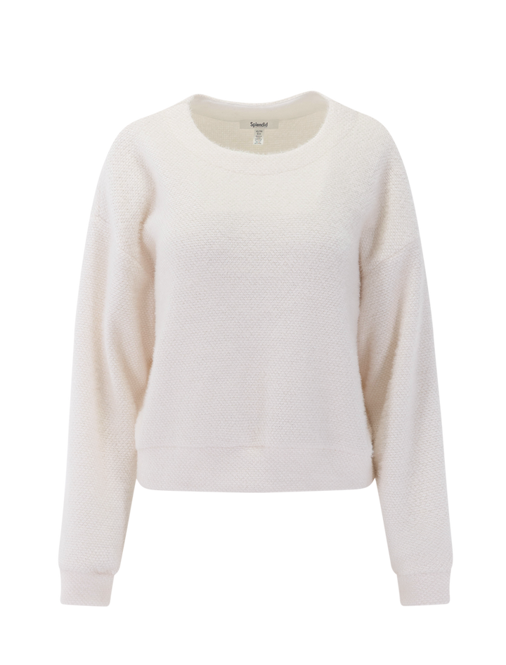 fallon fuzzy crewneck sweater in white