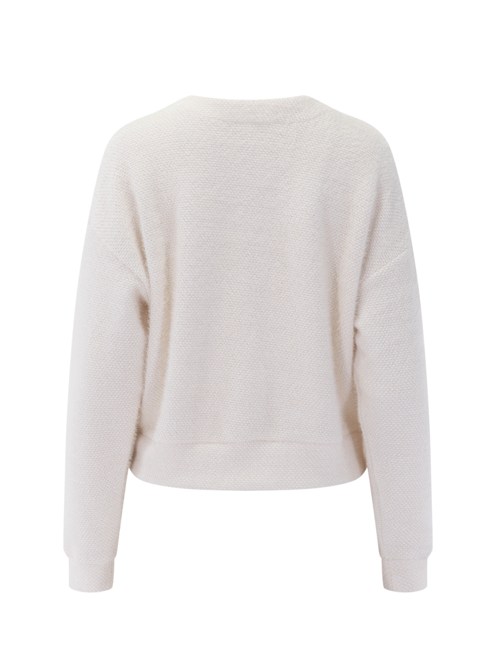 fallon fuzzy crewneck sweater in white