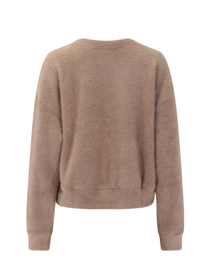 fallon fuzzy crewneck sweater in macchiato