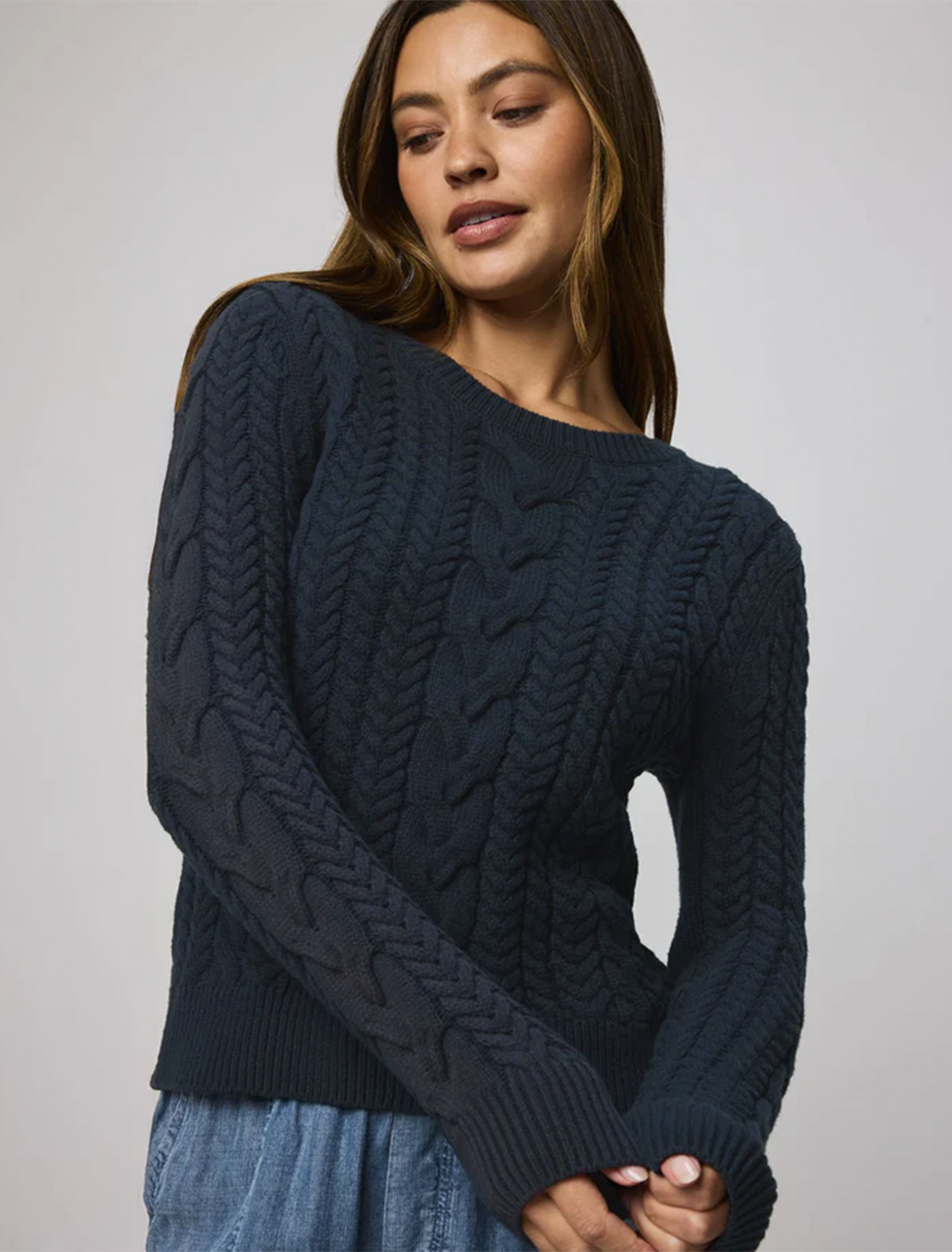 annabella cable sweater in navy