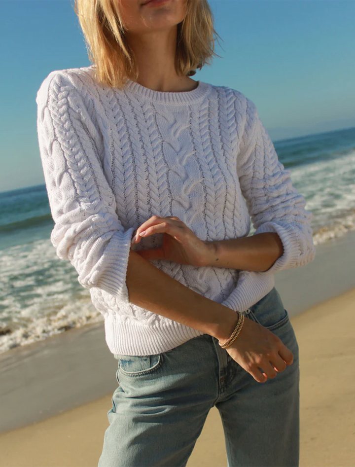 annabella cable sweater in white