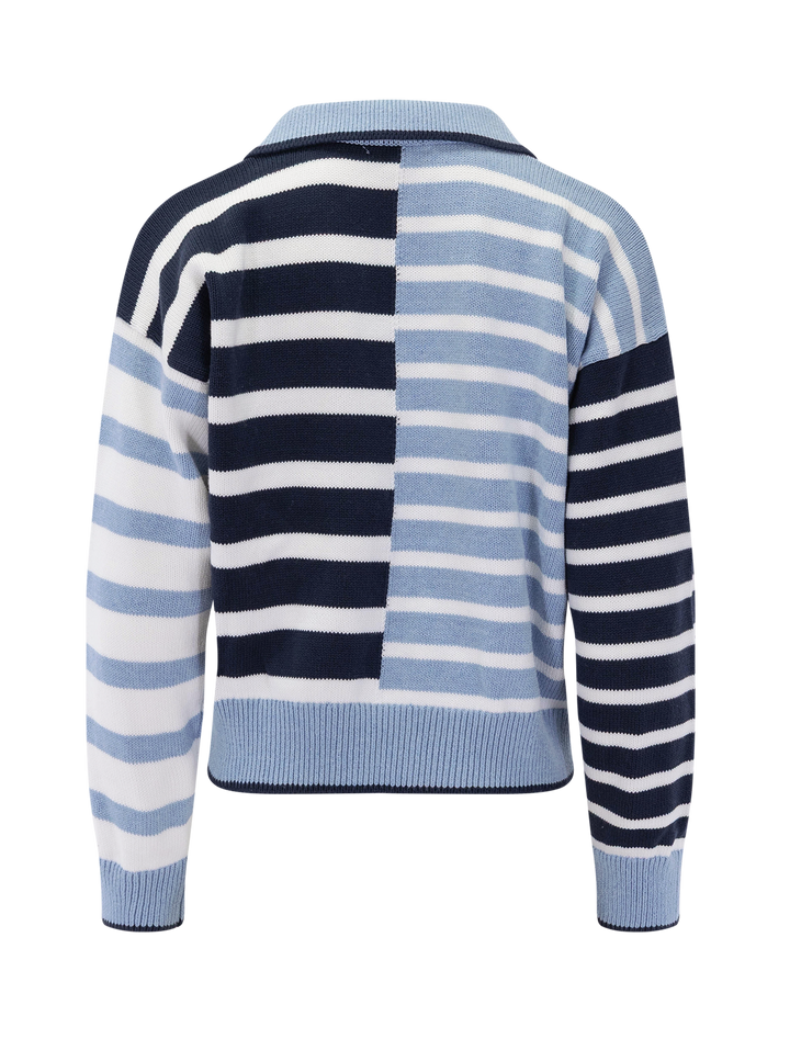 arden stripe polo sweater in navy and sea breeze stripe