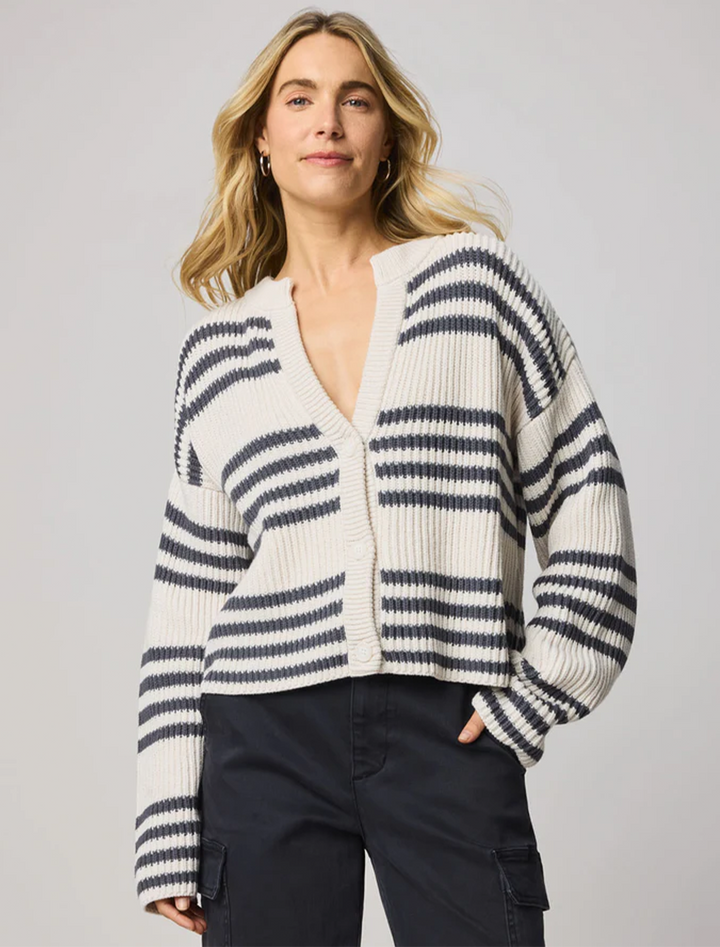 alexandra stripe cardigan in moonstone and ink stripe