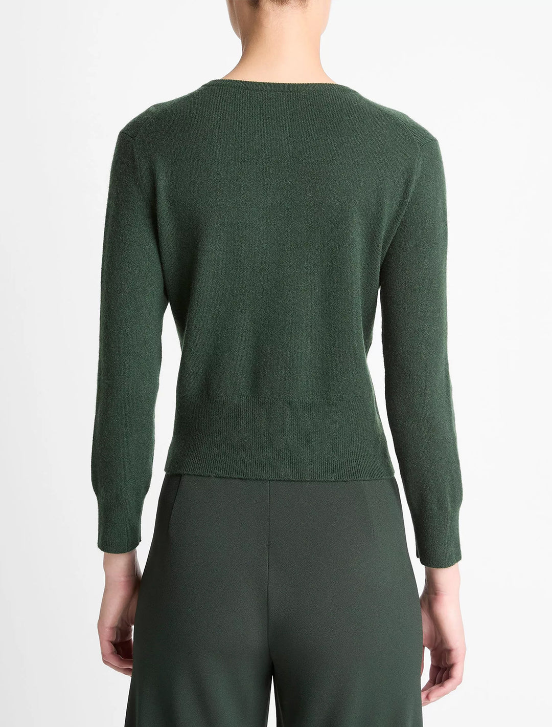 metal button cardigan in forest