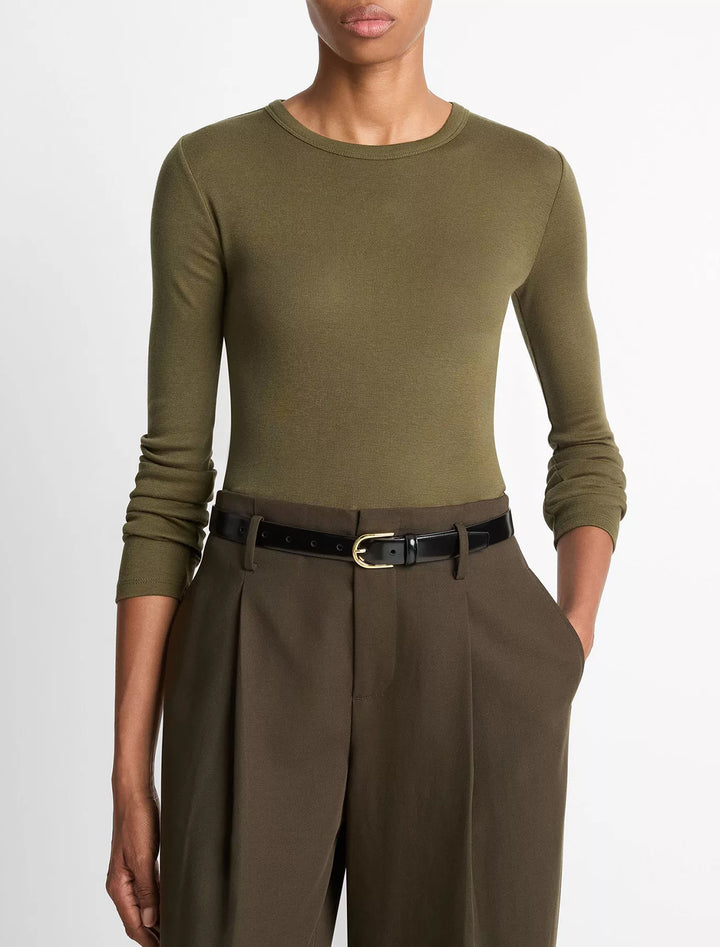 essential long sleeve crew in herb