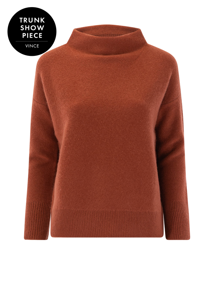 boiled funnel neck pullover in tuscan red