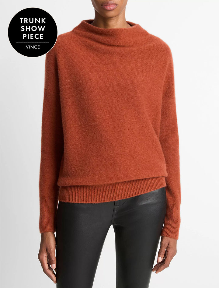 boiled funnel neck pullover in tuscan red