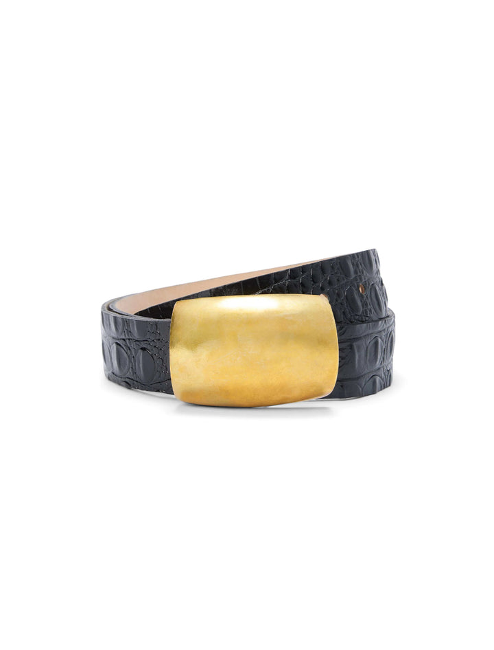 milou domed croc embossed belt in black