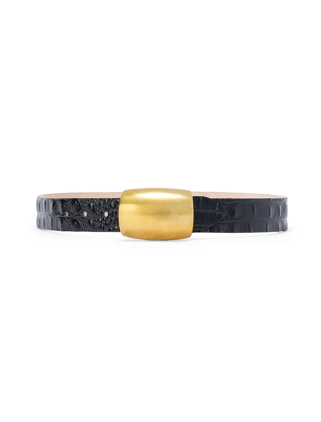 milou domed croc embossed belt in black