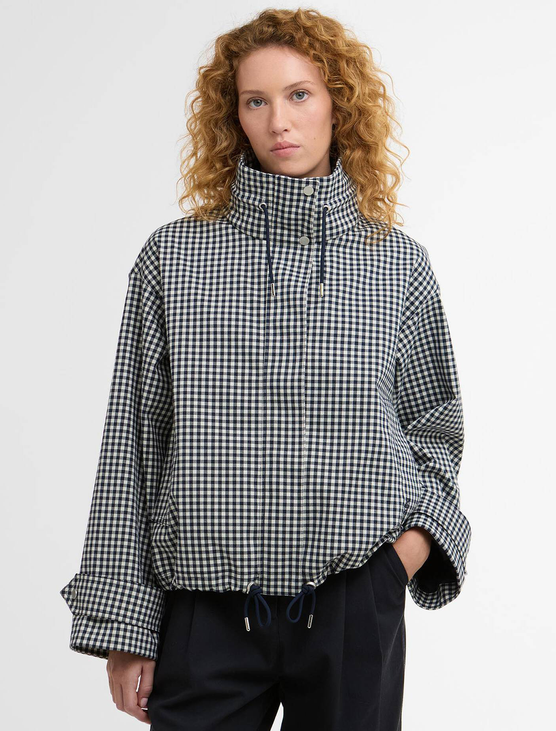 bronwyn showerproof jacket in navy gingham