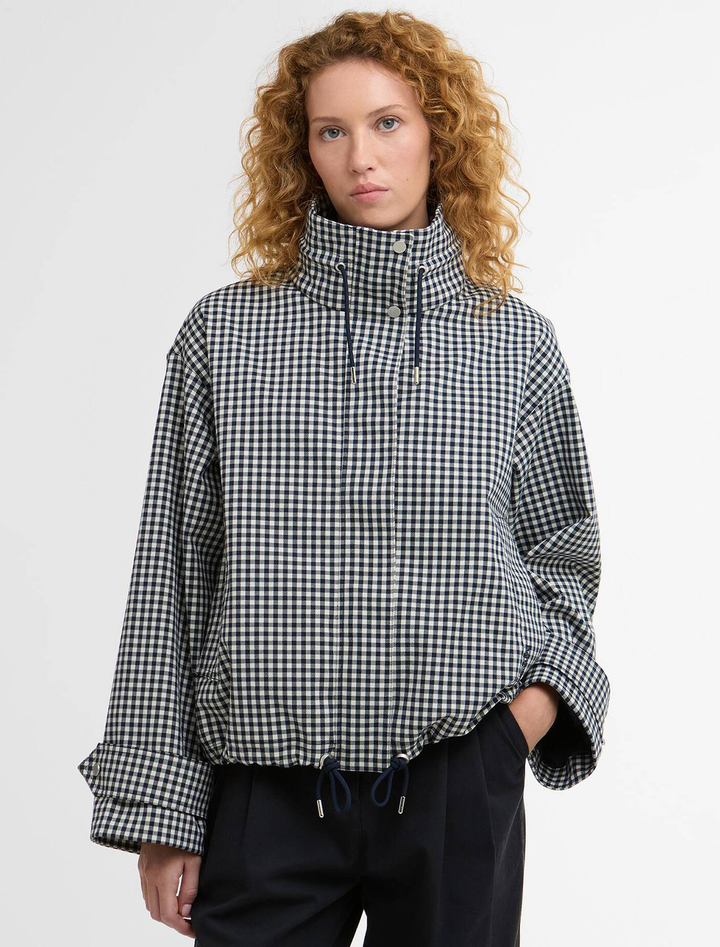bronwyn showerproof jacket in navy gingham
