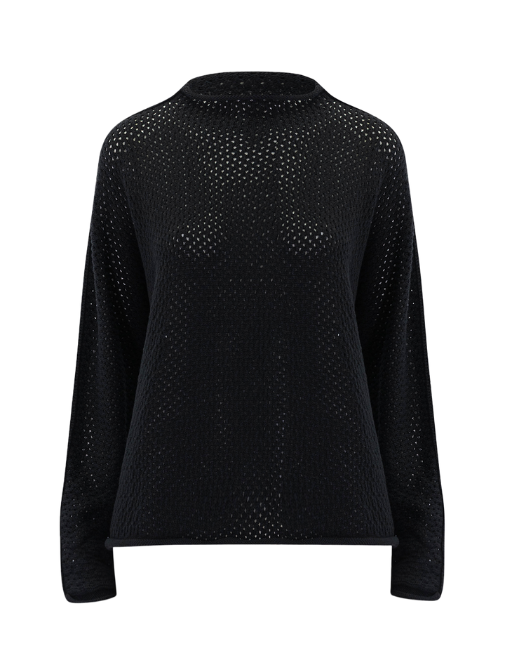 pointelle sweater in black