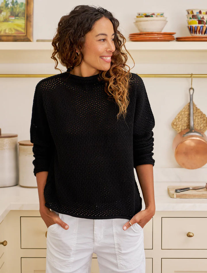 pointelle sweater in black
