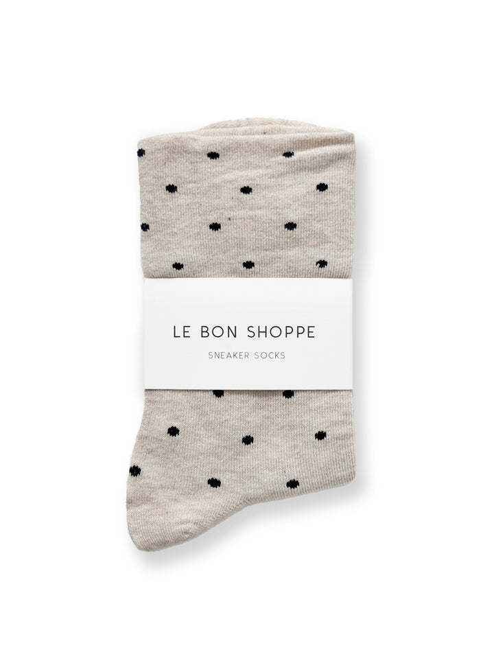 sneaker socks in oatmeal + black polka dot
