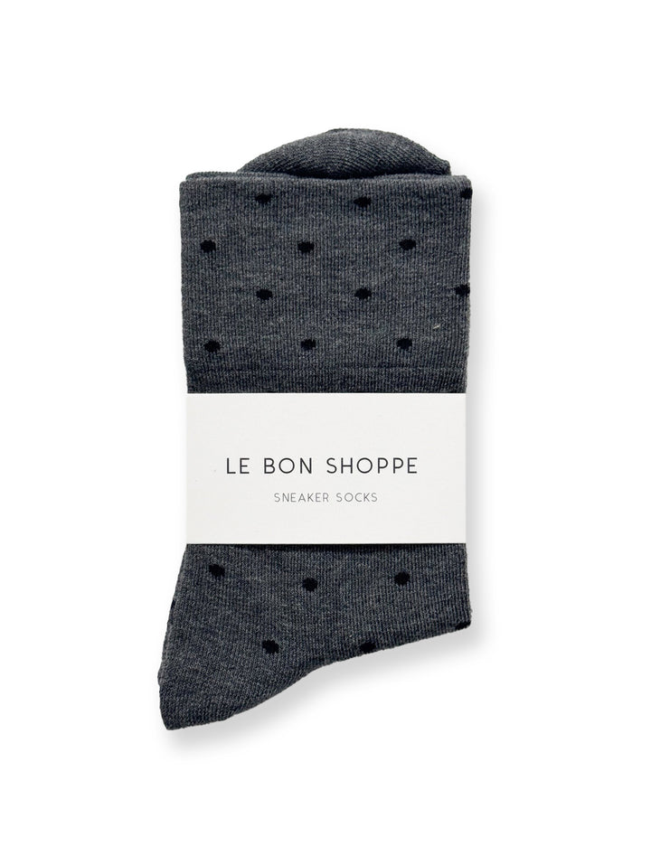 sneaker socks in charcoal + black polka dots