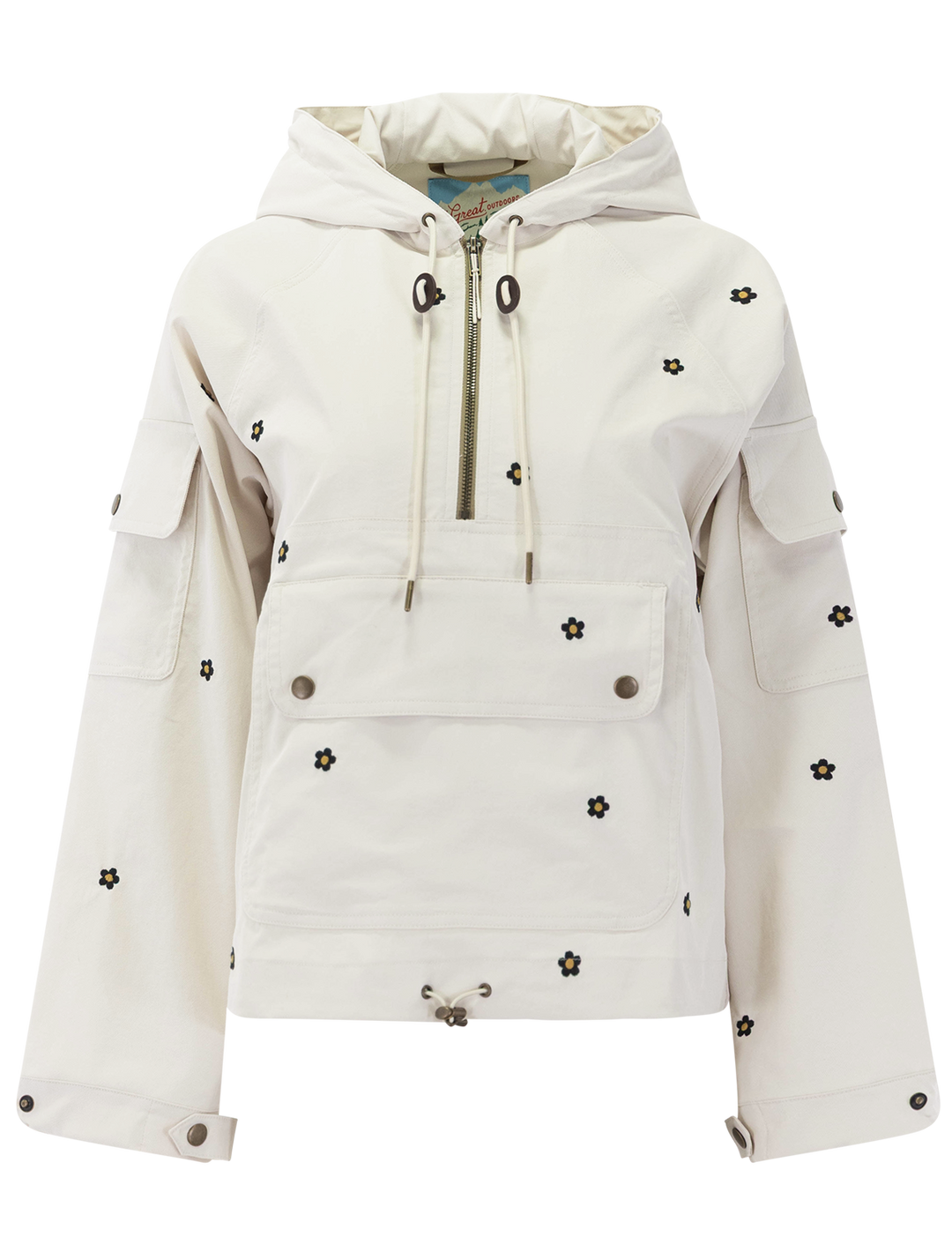 The Great Outdoors the embroidered trailhead pullover in cream - front view.