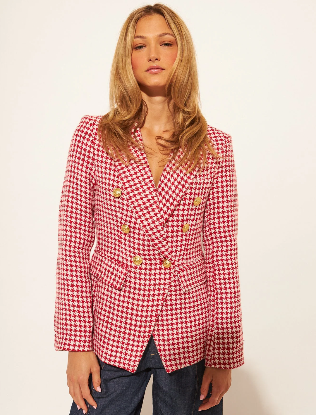 laurent blazer in cherry houndstooth