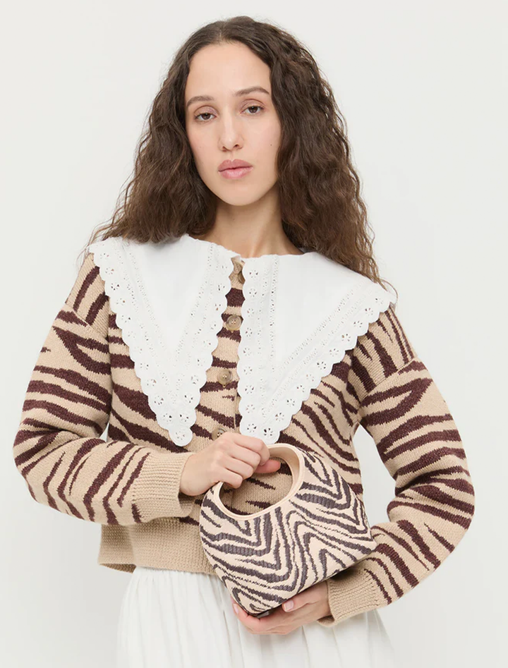 vintage zebra jacquard straw handbag