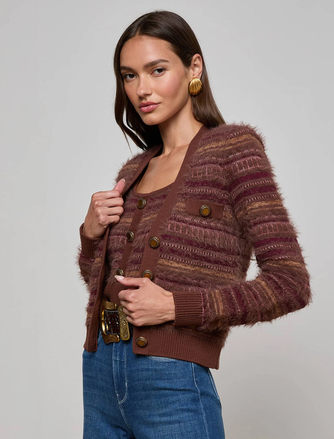 ariadne mix stitch cardigan in mauve