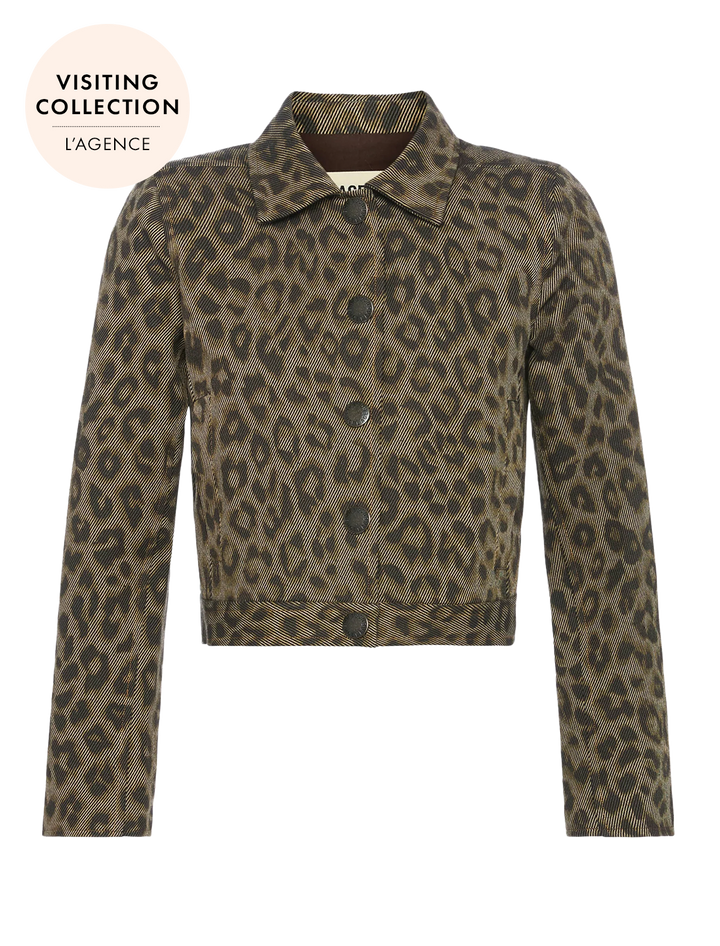 marla crop jacket in tan leopard