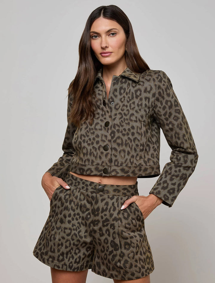 marla crop jacket in tan leopard