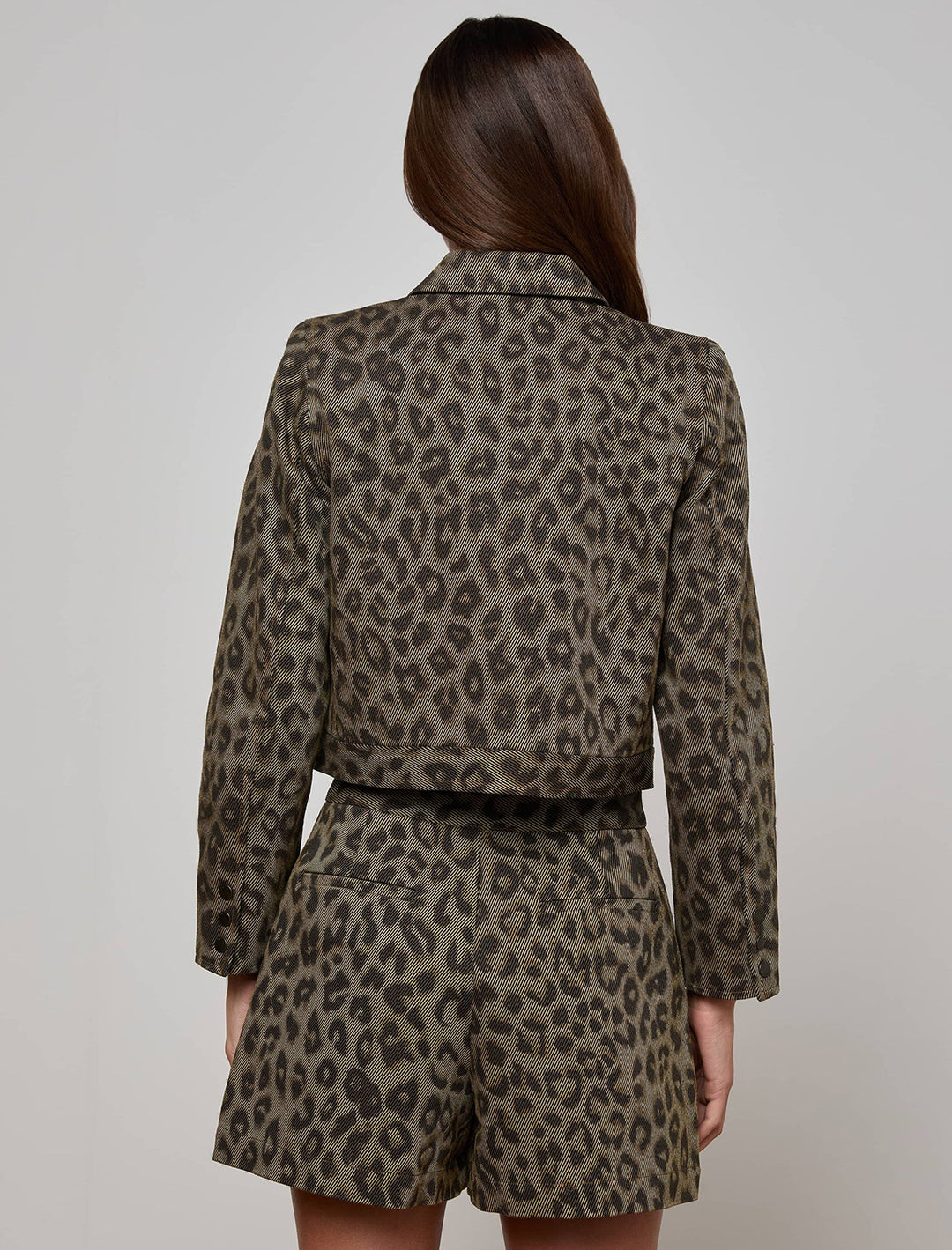 marla crop jacket in tan leopard