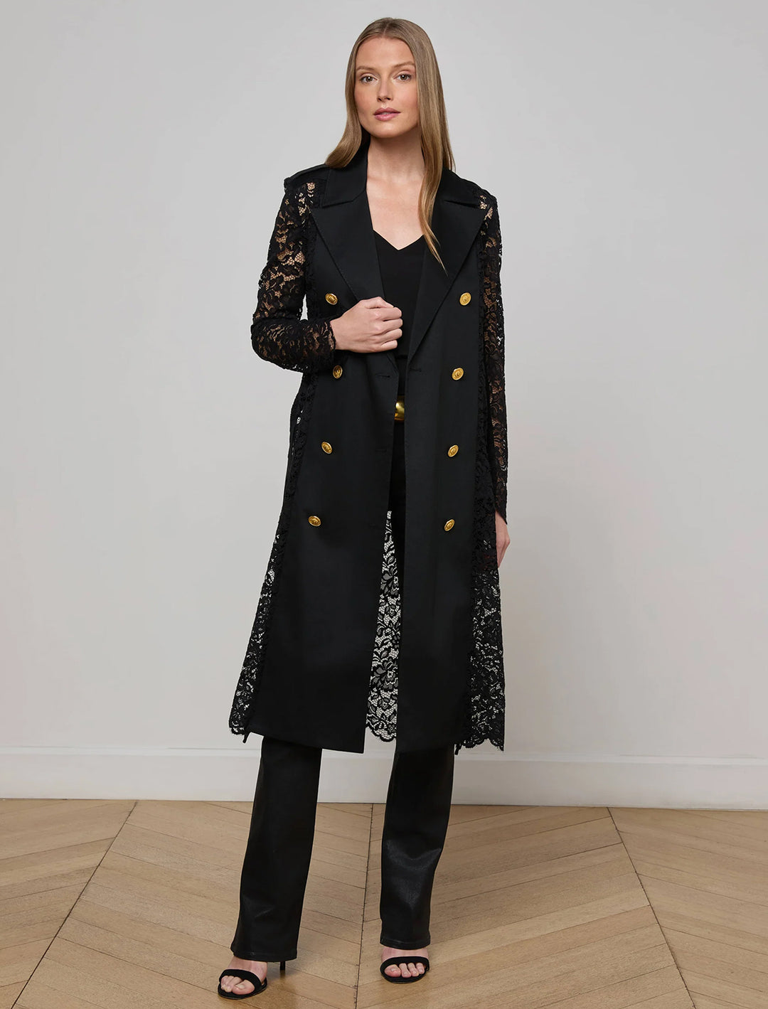 amata lace trench in black
