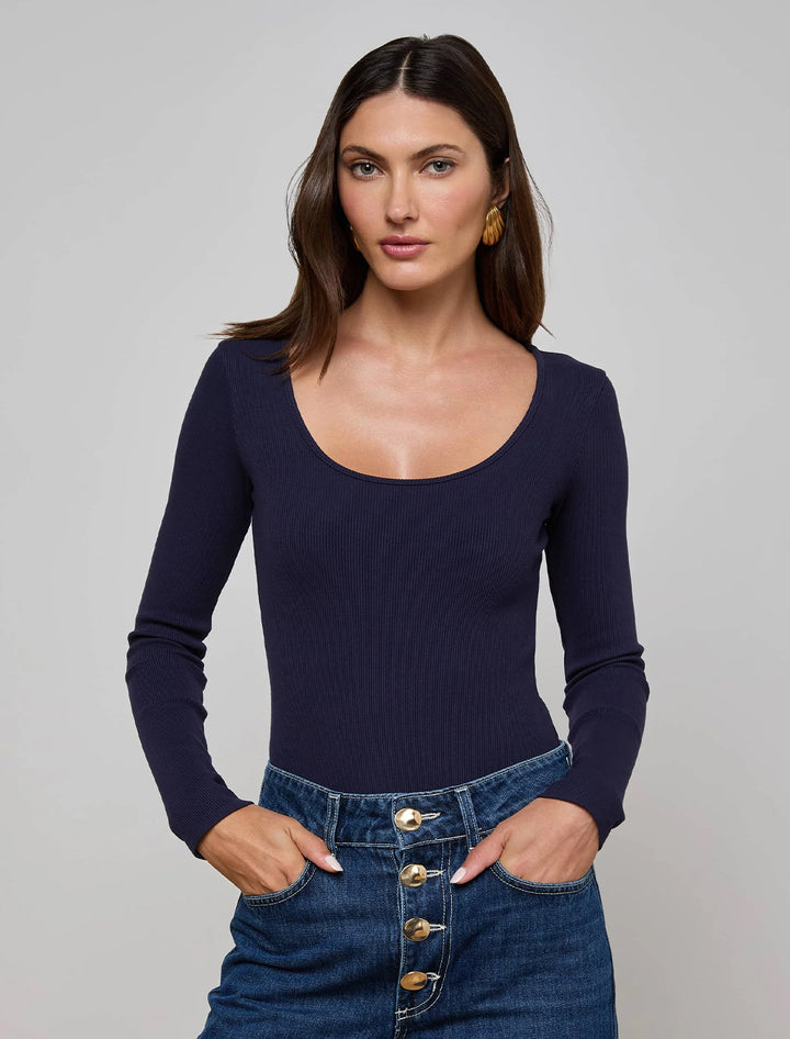 elara scoopneck bodysuit in deep midnight