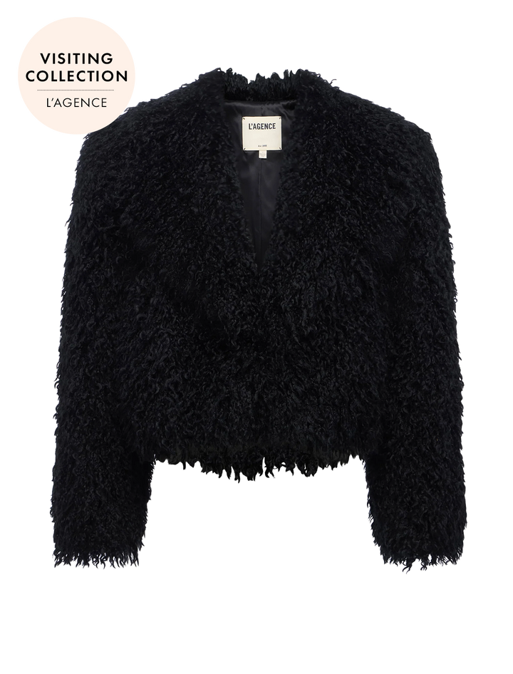 aura faux fur coat in black