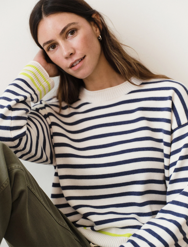 suki rollneck sweater in navy stripe