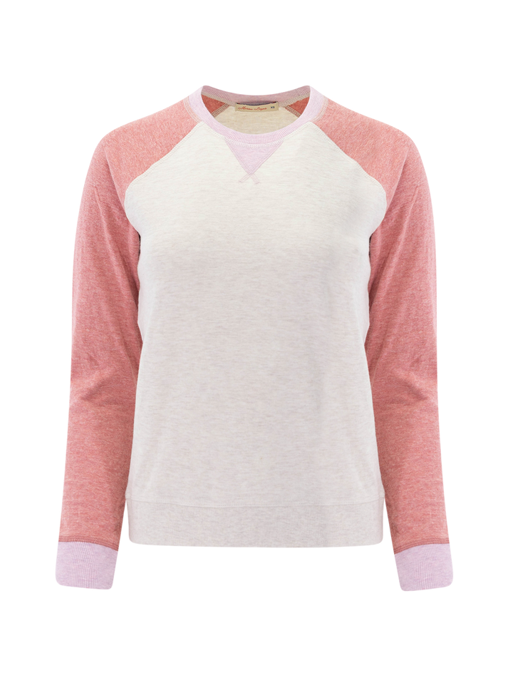 varsity raglan in antique white and red