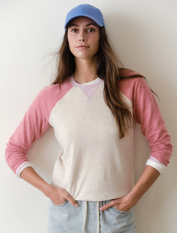 varsity raglan in antique white and red