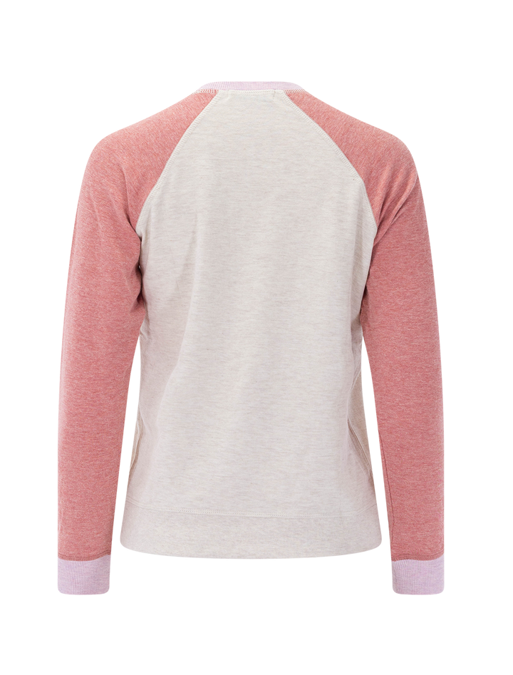 varsity raglan in antique white and red