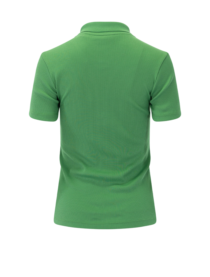 back view of ribbed polo in billiard green