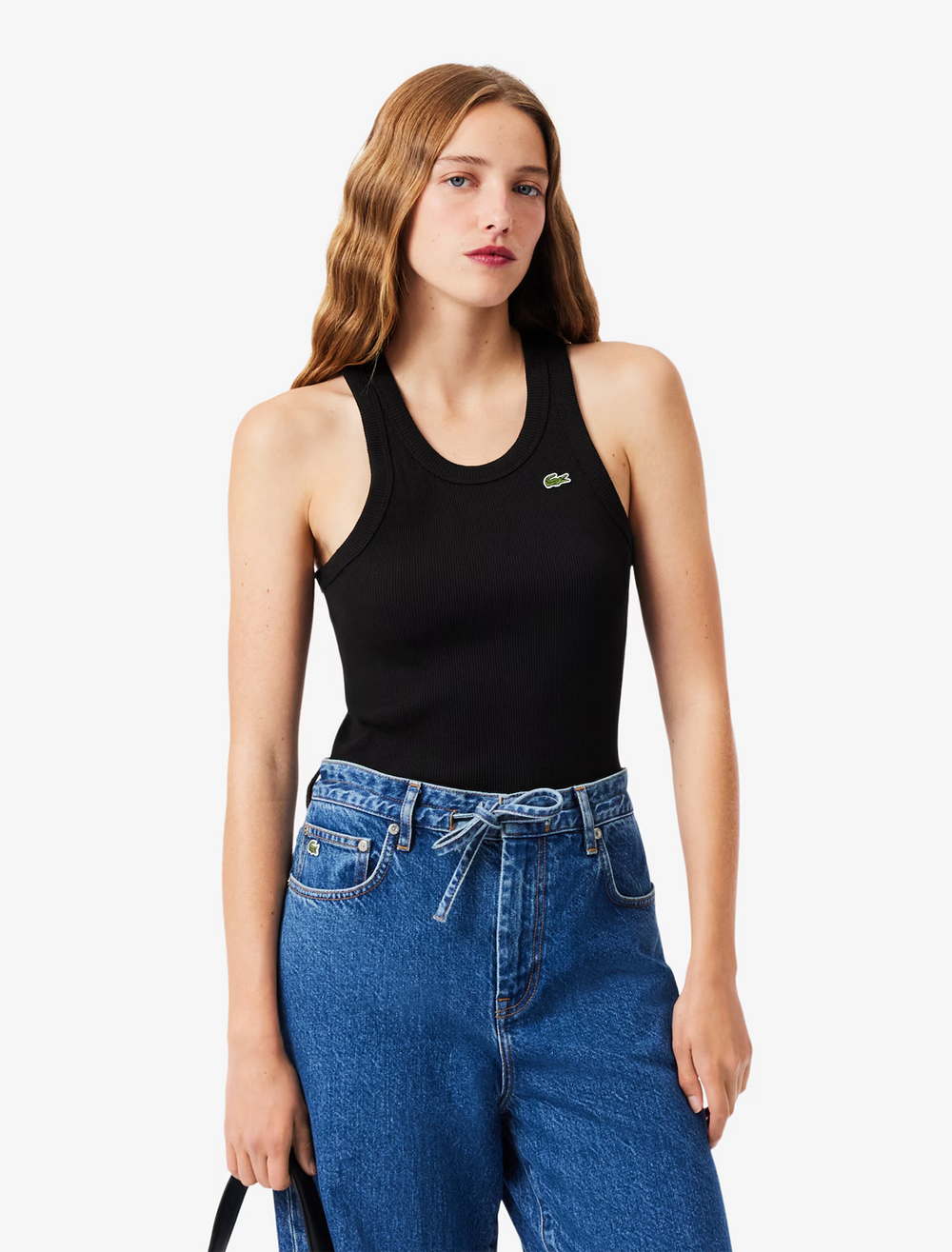 model wearing rib tank in black