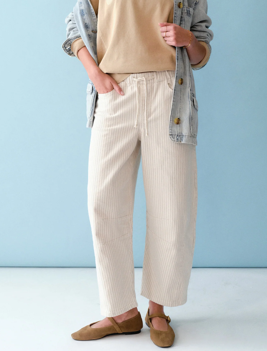 drawstring railroad wide leg pant
