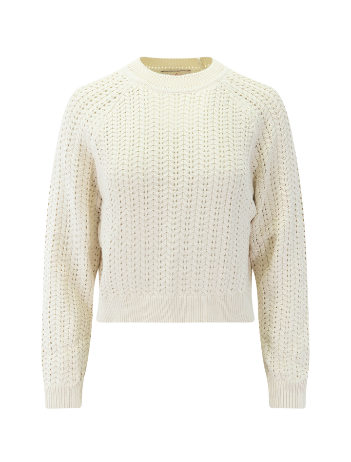 textured stitch crewneck sweater in cream