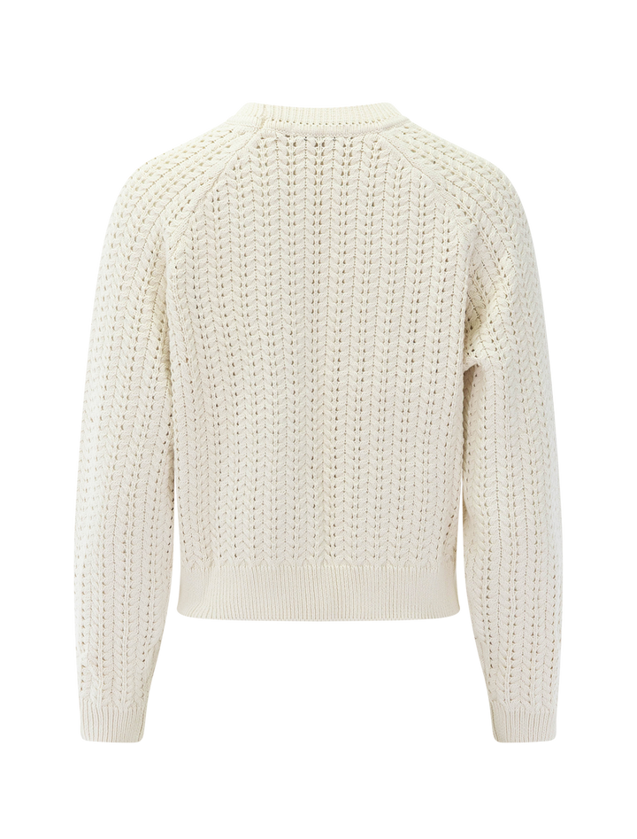 textured stitch crewneck sweater in cream